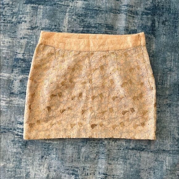 New! Vero Moda Peach Lace Sequin Side Zip Mini Skirt 165/68A Approx Size 4 - Picture 1 of 10